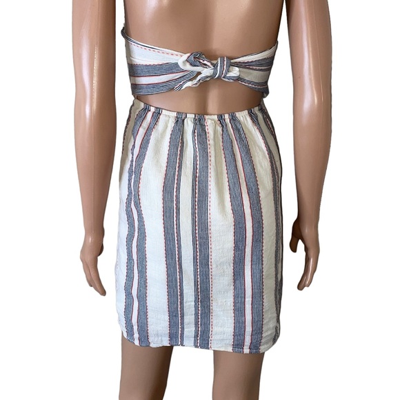 Socialite Strapless Tie Back dress Cream, Navy 100% cotton SZ SM lined - Picture 4 of 9